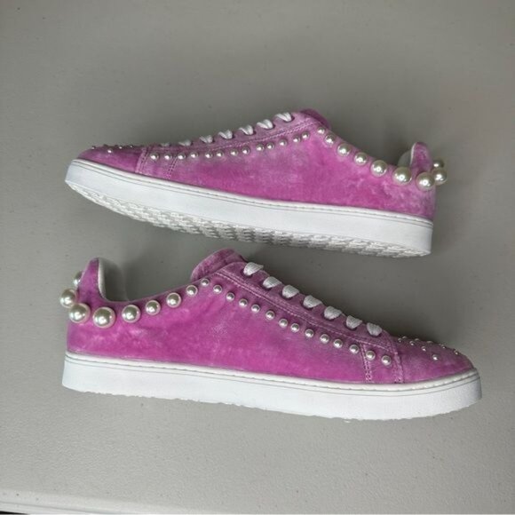 Stuart Weitzman Goldie Sneakers Pearl Embellished Cotton Candy Size 8.5 fits a 9 - Picture 4 of 11